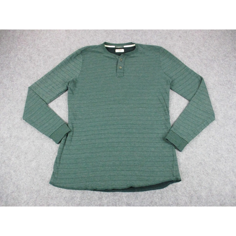Marine Layer Shirt Mens Large Green Striped Henley Long Sleeve Lined Button